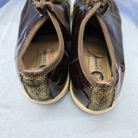 LANVIN PARIS Leather Patent Sneakers Brown/Gold Crackel EU 38/US 7 - Picture 13 of 16